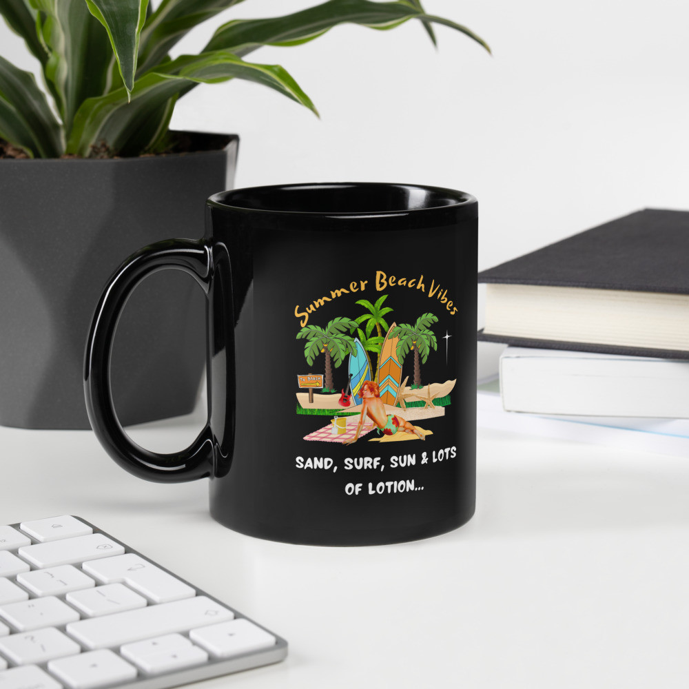 Black Glossy Mug: Summer Beach Vibes
