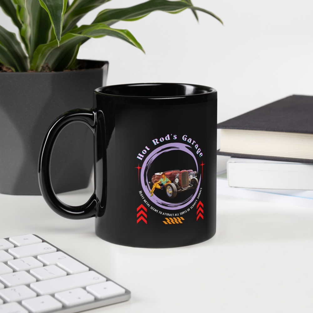 Black Glossy Mug: Hot Rod's Garage