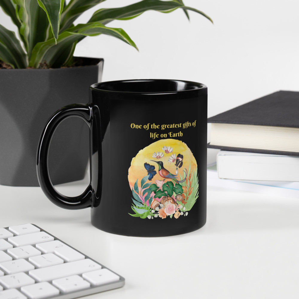 Black Glossy Mug: Birds, One Of The Greatest Gifts