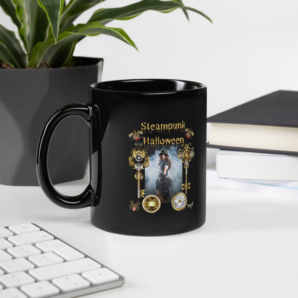 Black Glossy Mug: Steampunk Halloween