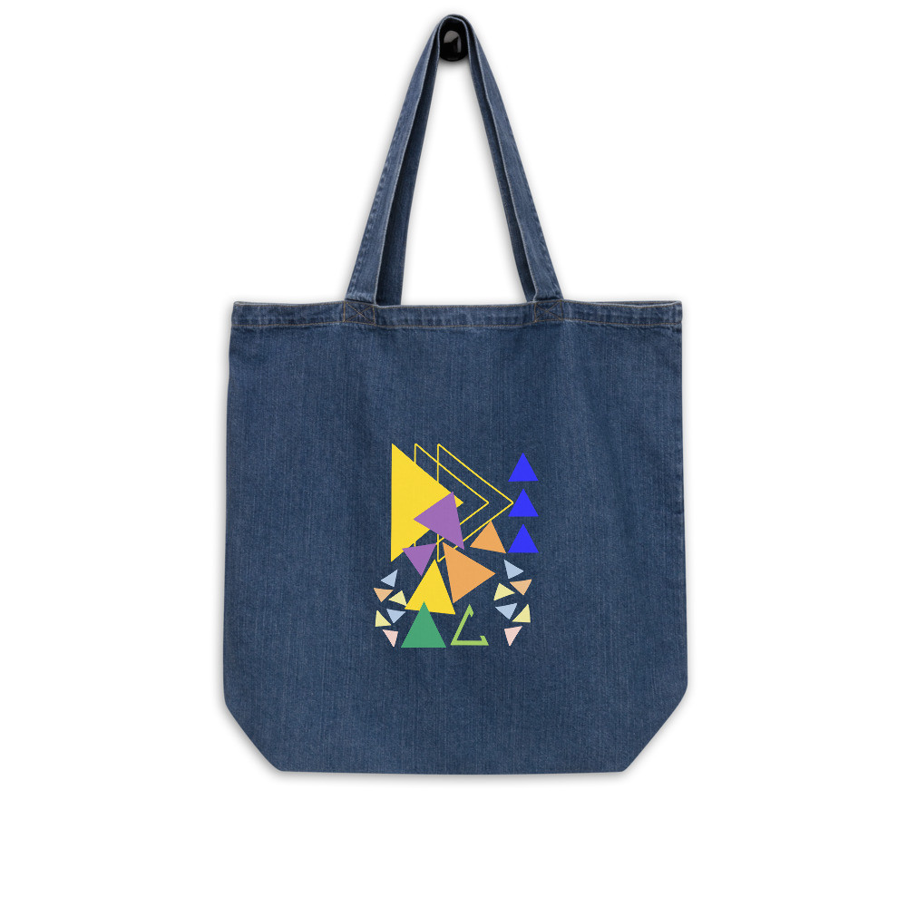 Organic denim tote bag: Triangles