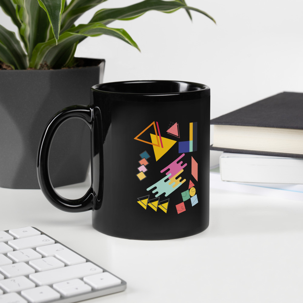 Black Glossy Mug: Triangles II