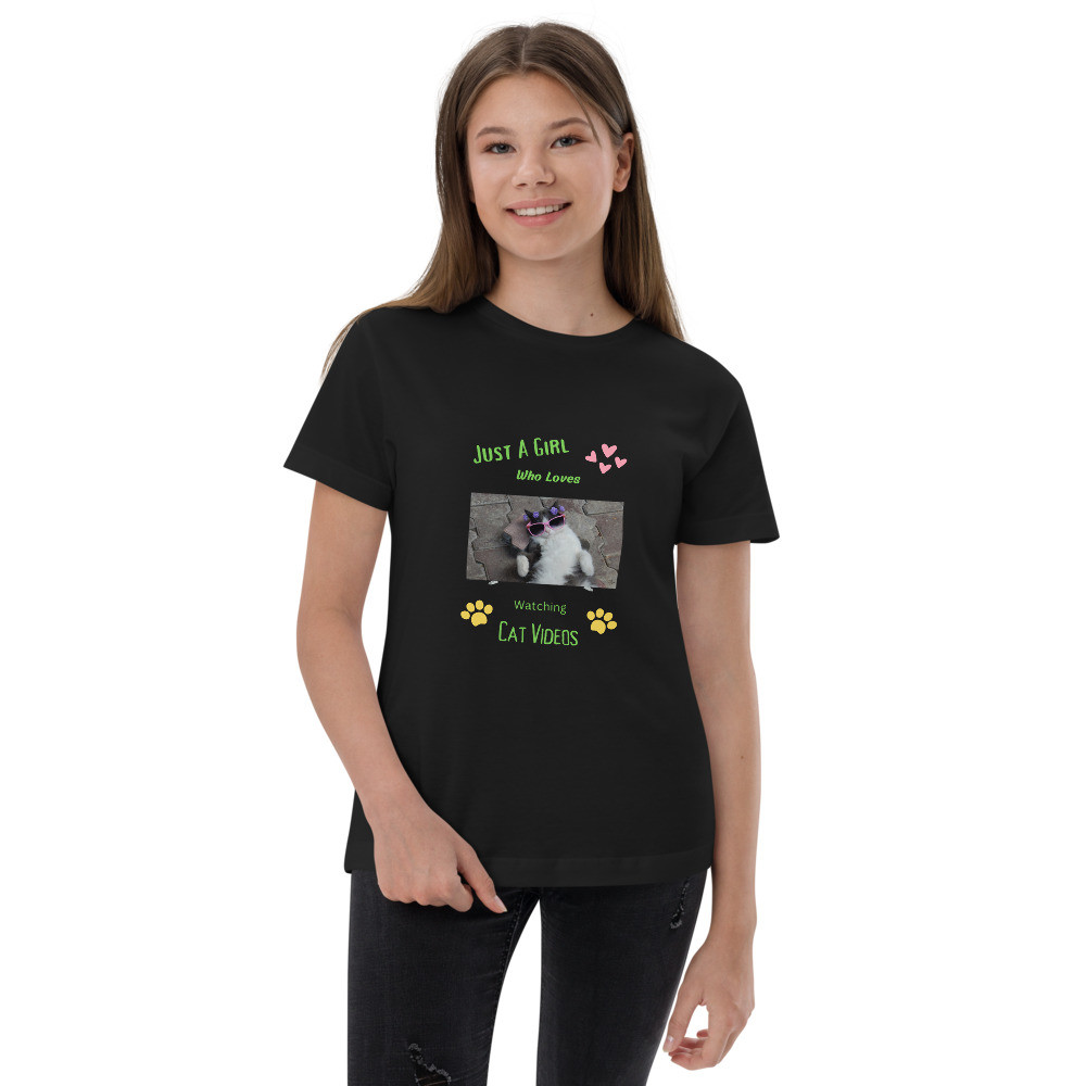 Youth jersey t-shirt: Just A Girl Who Loves Watching Cat Videos