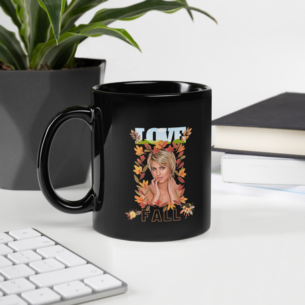 Black Glossy Mug: Love Fall
