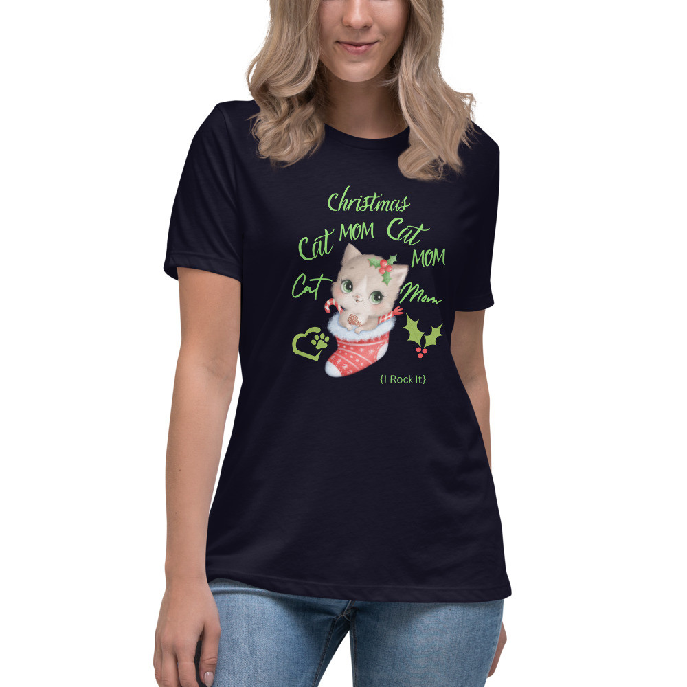 Women's Relaxed T-Shirt: Christmas Cat Mom