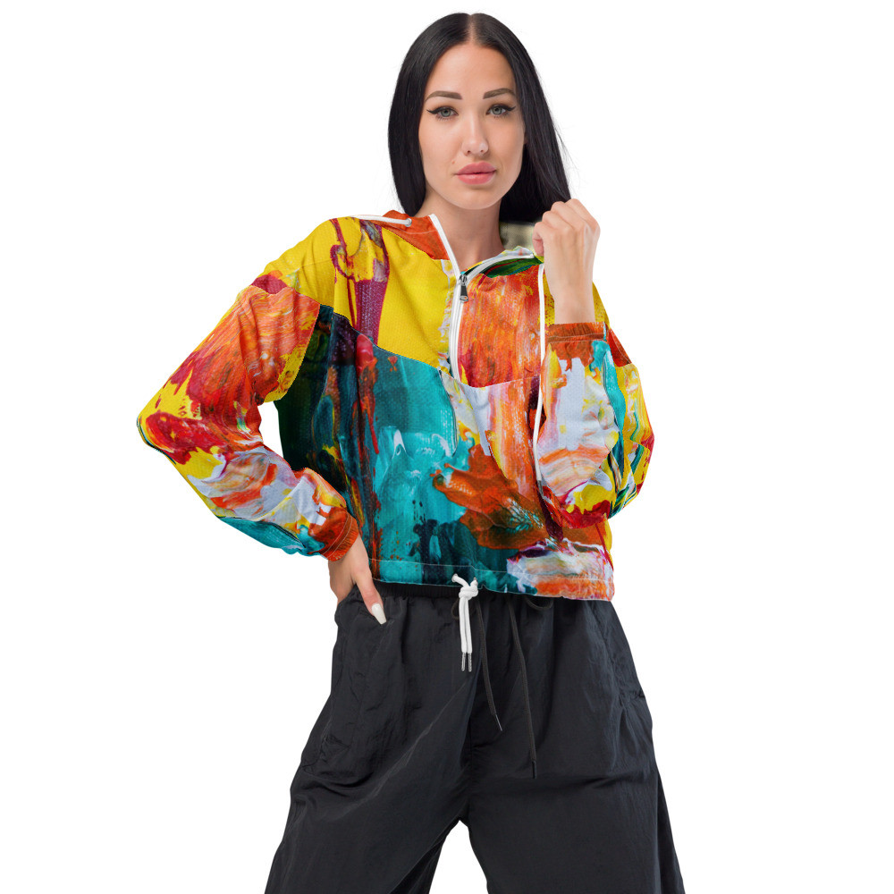Women’s cropped windbreaker: Red & Blue Heaven