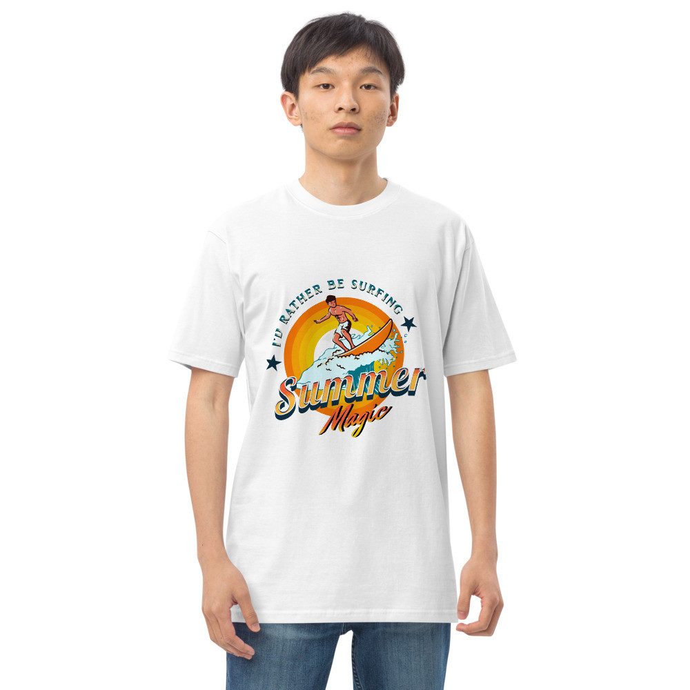 Men’s premium heavyweight tee: Summer Magic - Surfing