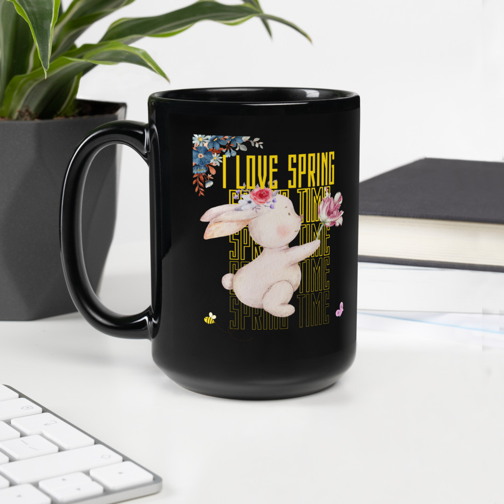 Black Glossy Mug: I Love Spring