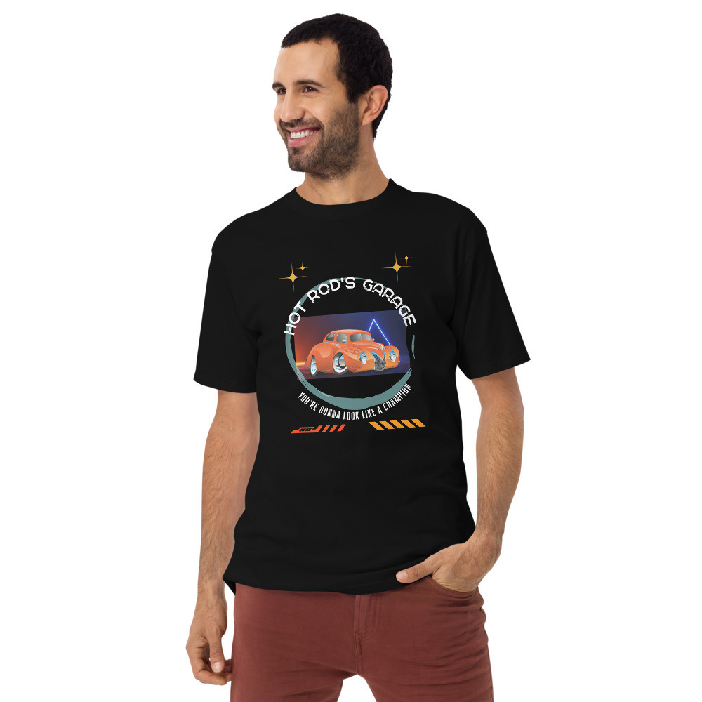 Men’s premium heavyweight tee: Hot Rod's Garage