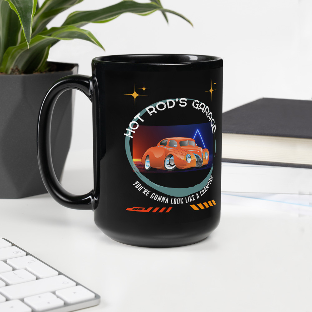 Black Glossy Mug: hot rod's Garage