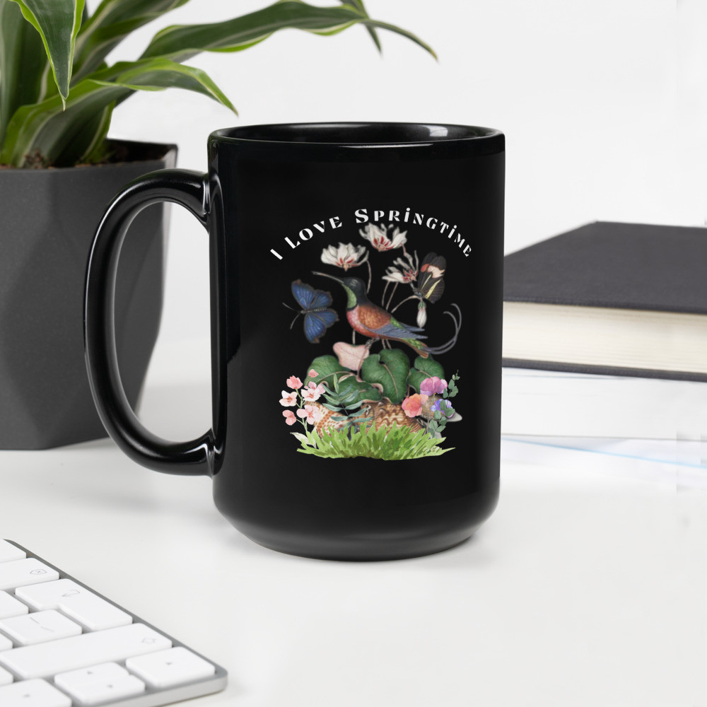 Black Glossy Mug: I Love Springtime