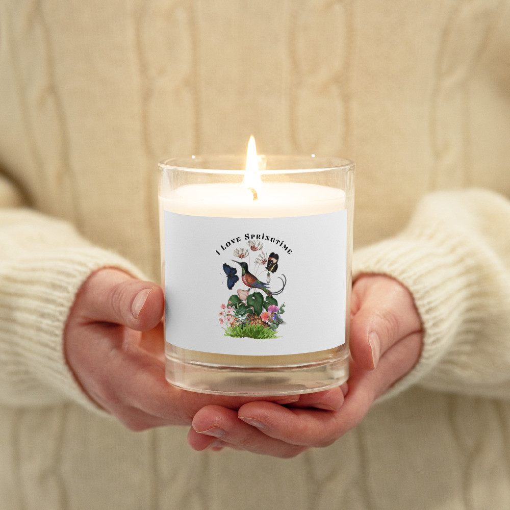 Glass jar soy wax candle: I Love Springtime