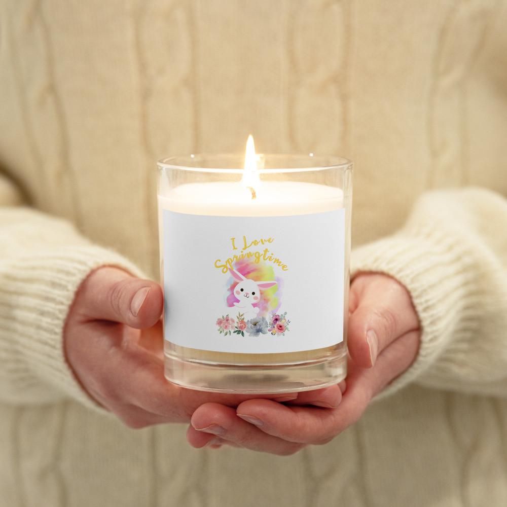 Glass jar soy wax candle: I Love Springtime