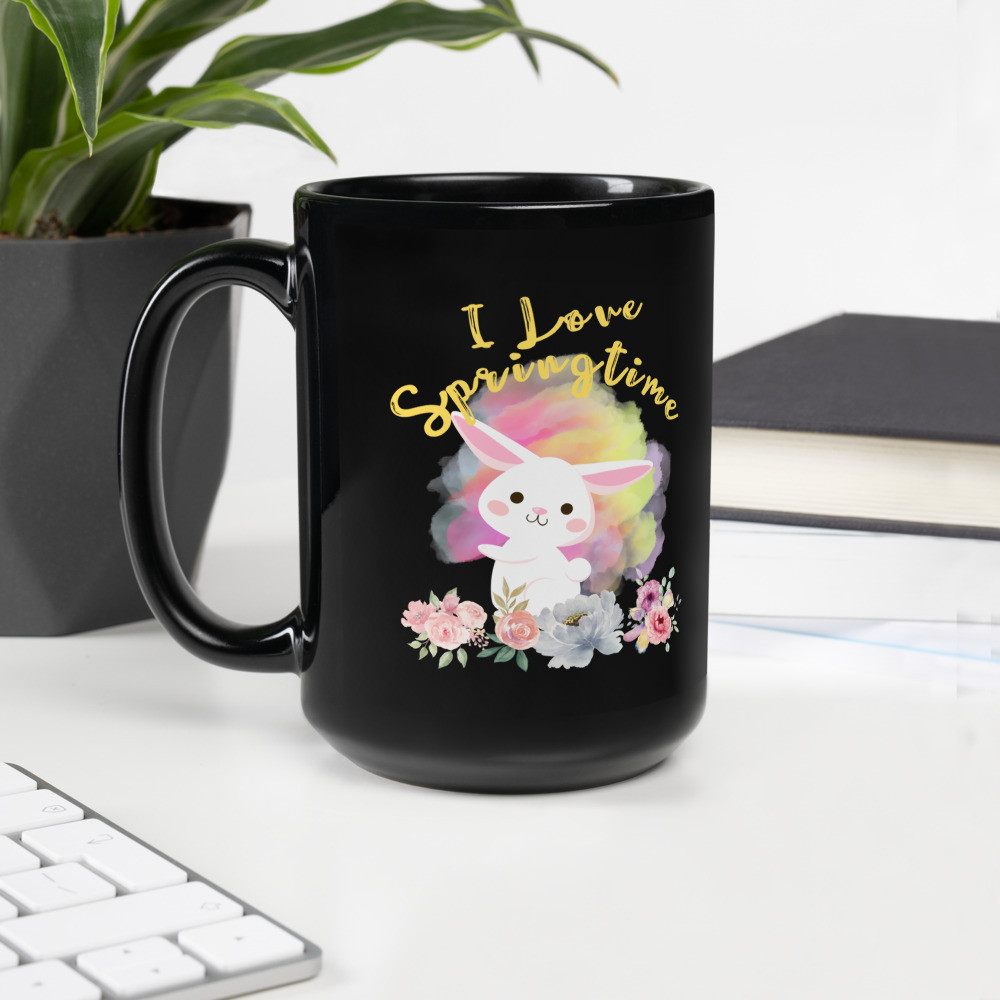Black Glossy Mug: I Love Springtime