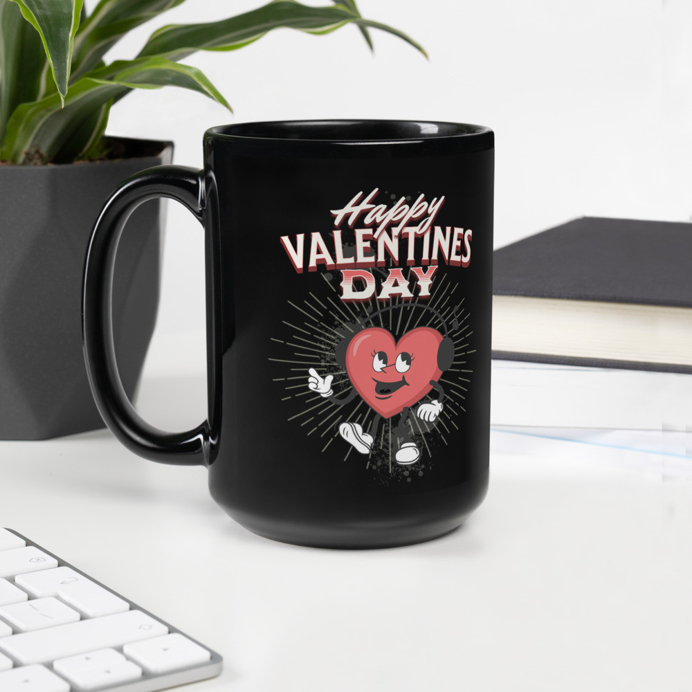 Black Glossy Mug: Happy Valentines Day - Punk