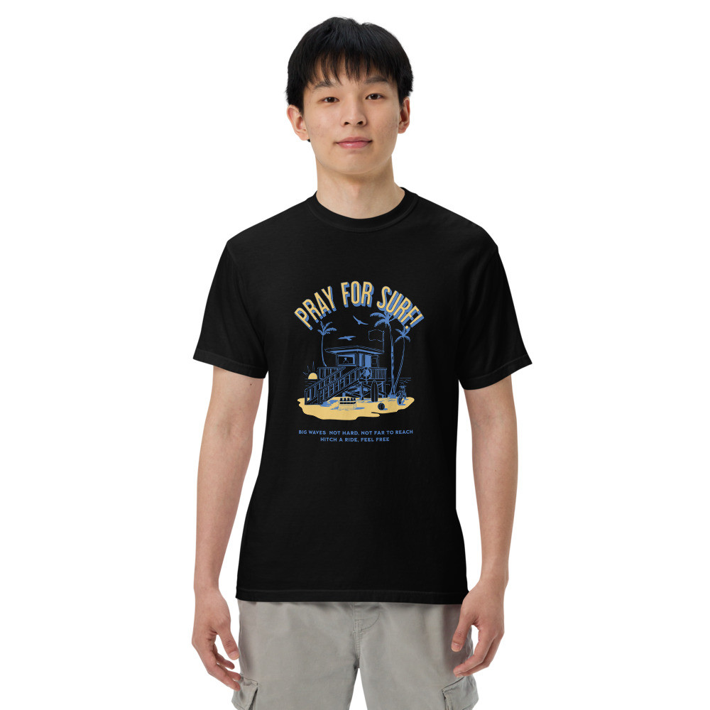 Men’s garment-dyed heavyweight t-shirt: Pray For Surf