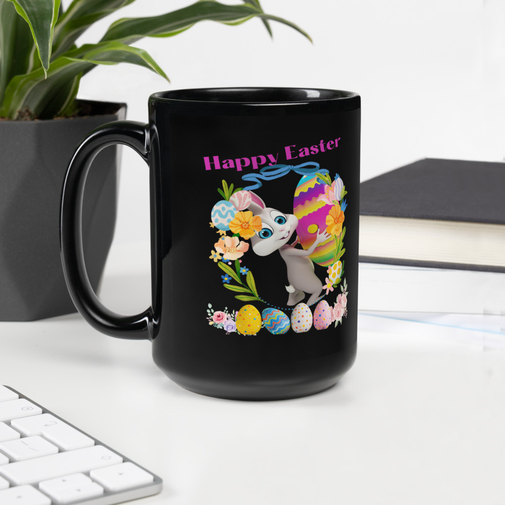 Black Glossy Mug: Happy Easter
