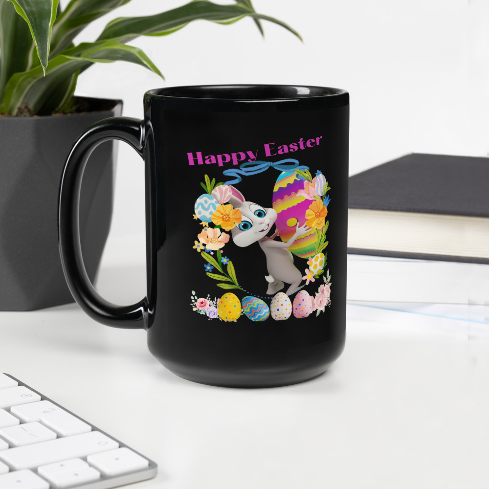 Black Glossy Mug: Happy Easter