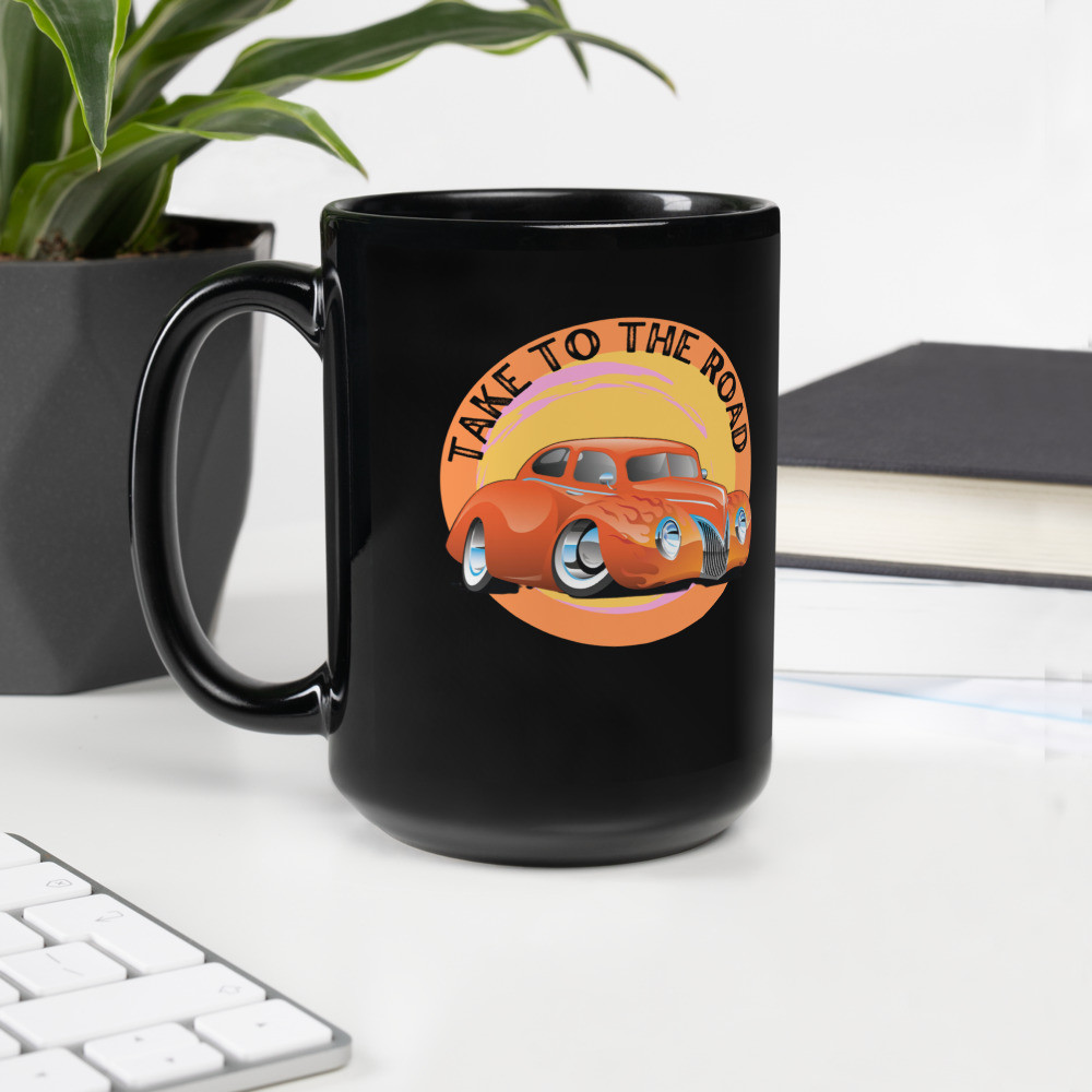 Black Glossy Mug: Take To The Road