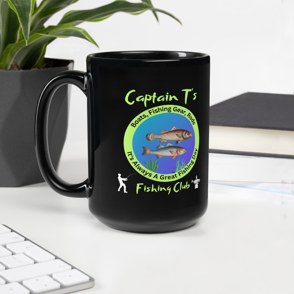 Black Glossy Mug: Captain T's Fishing Club