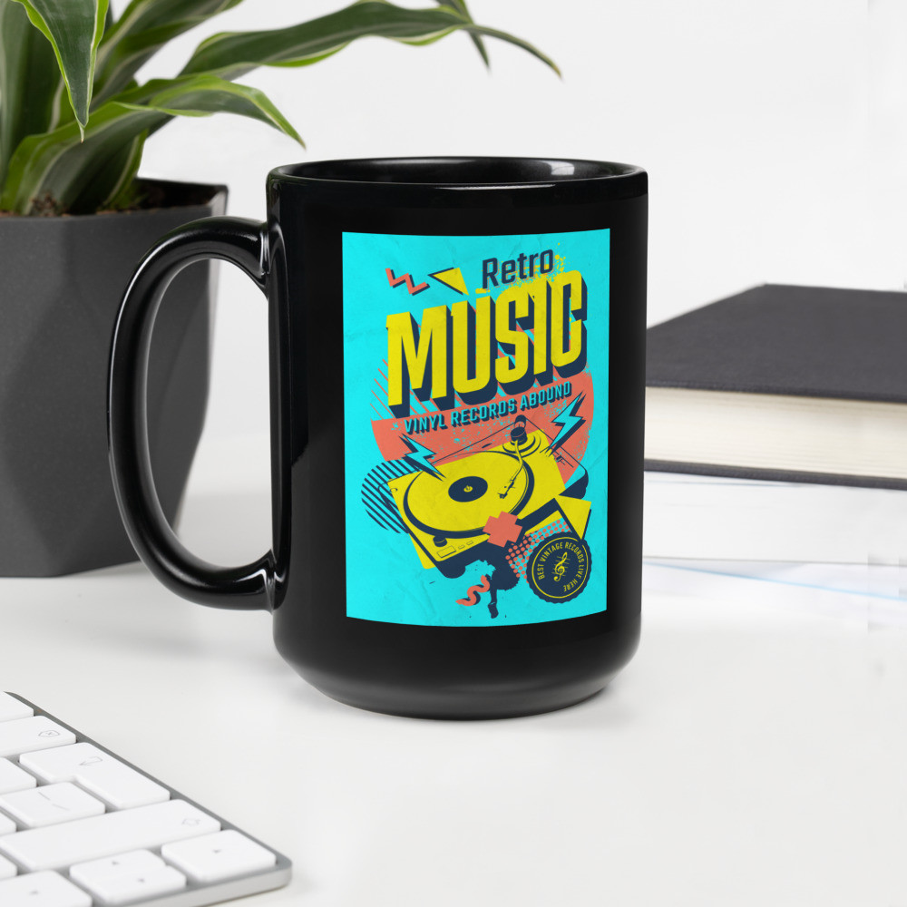 Black Glossy Mug: Retro Music
