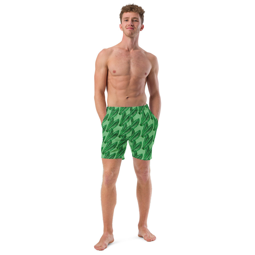 All-Over Print Recycled Swim Trunks: Green Leaves