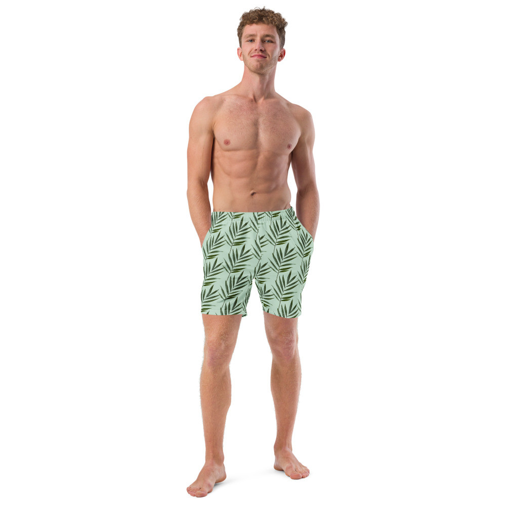All-Over Print Recycled Swim Trunks: Green Ferns