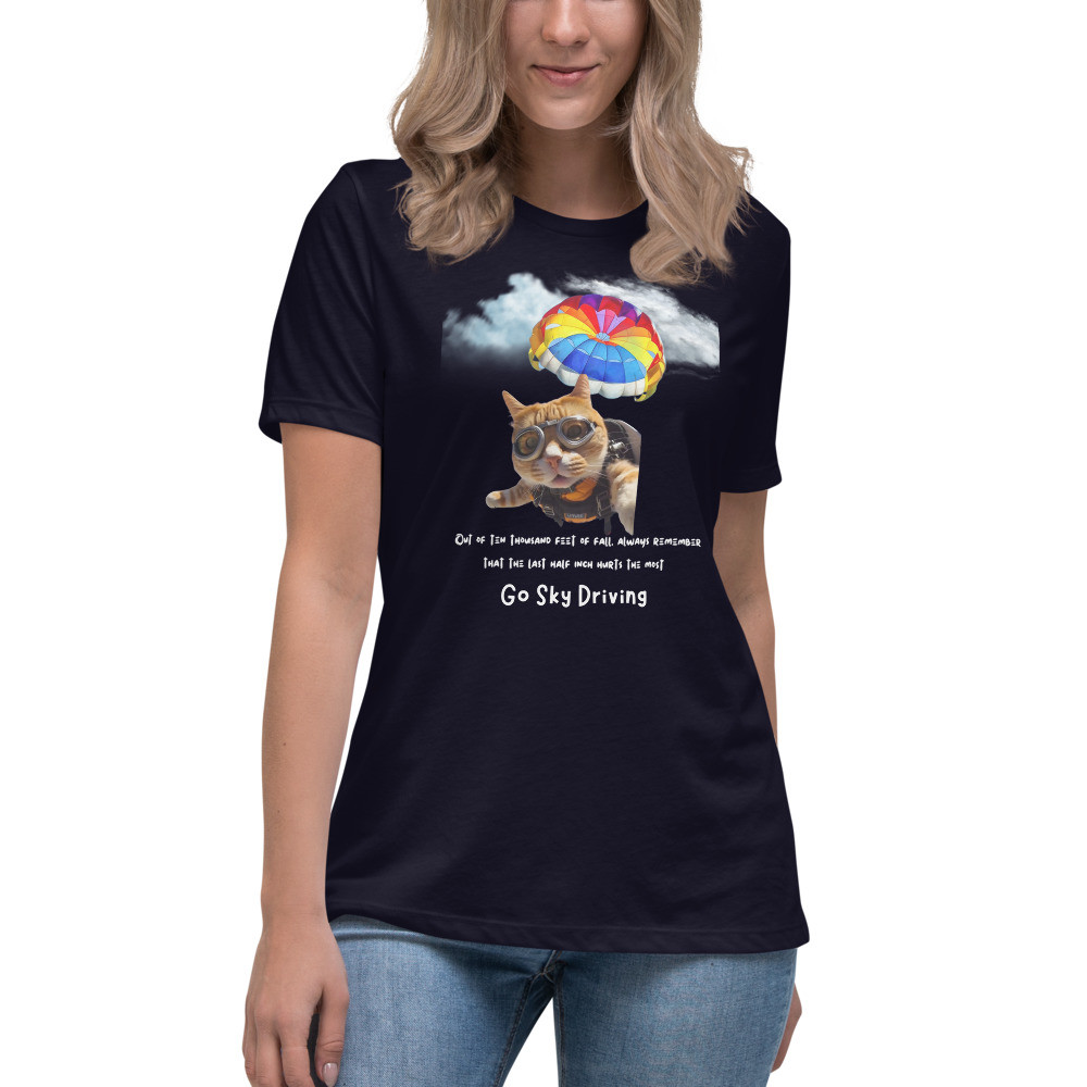Women's Relaxed T-Shirt: Sky Driving Cat