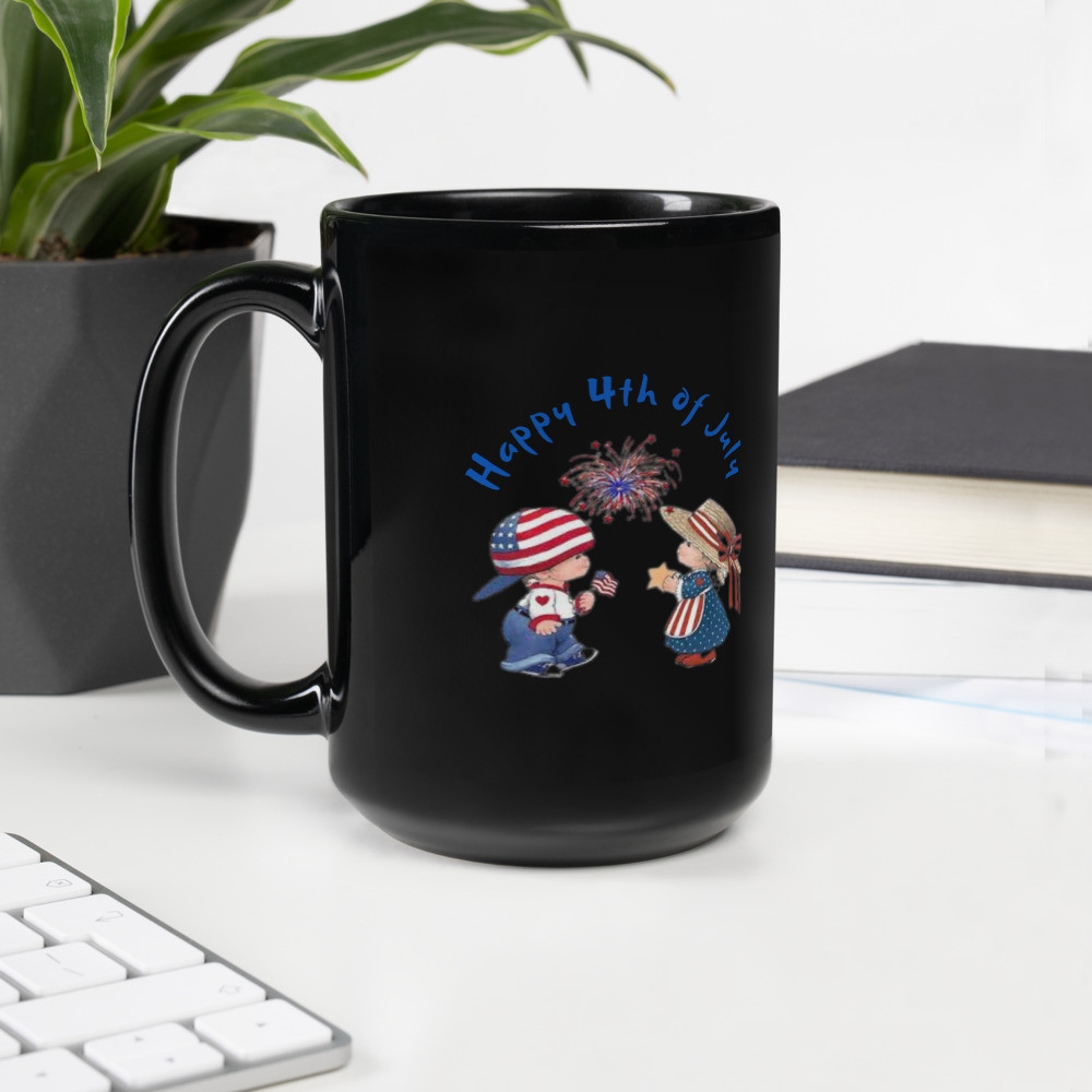 Black Glossy Mug: Happy 4th of July