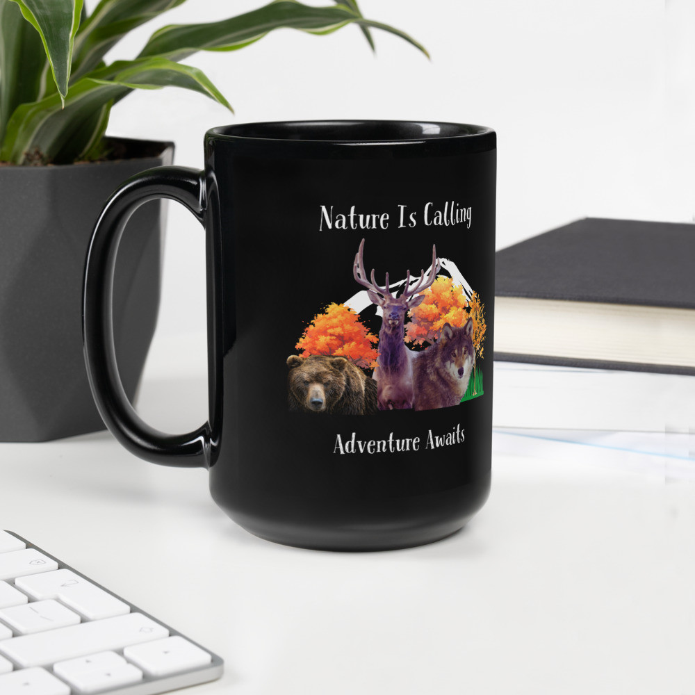 Black Glossy Mug: Nature Is Calling