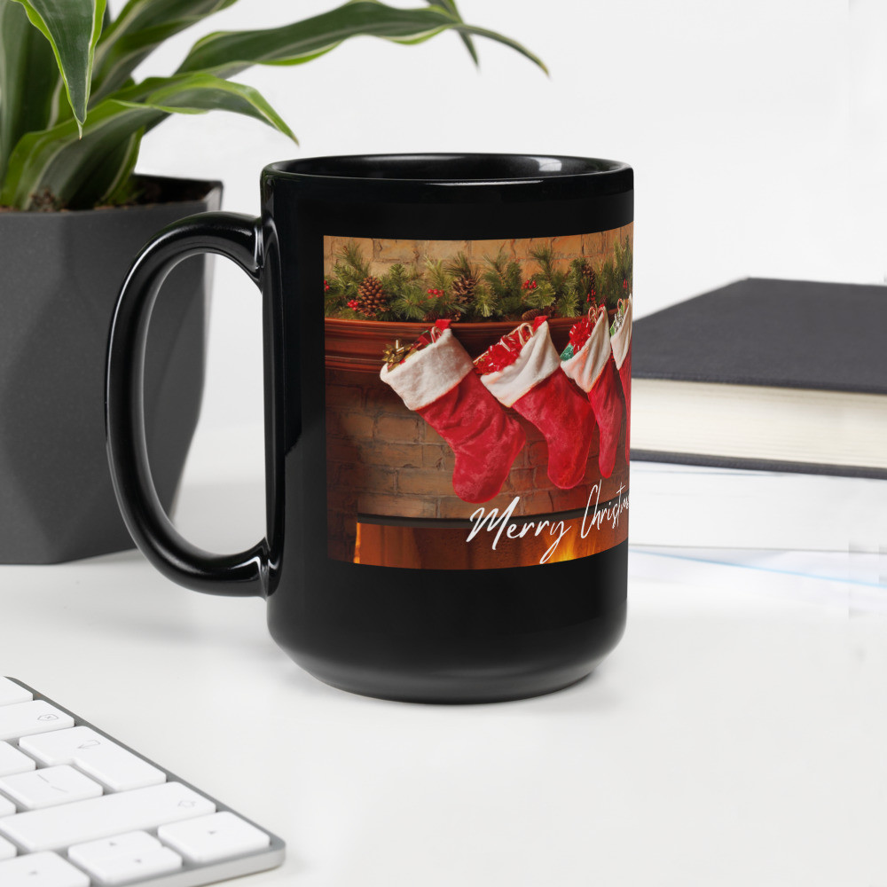 Black Glossy Mug: Merry Christmas II