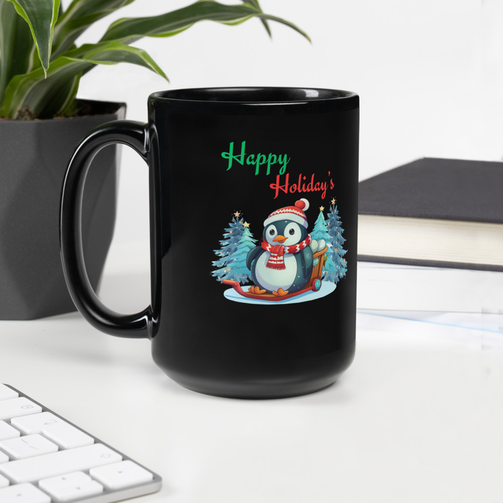 Black Glossy Mug: Happy Holiday's V