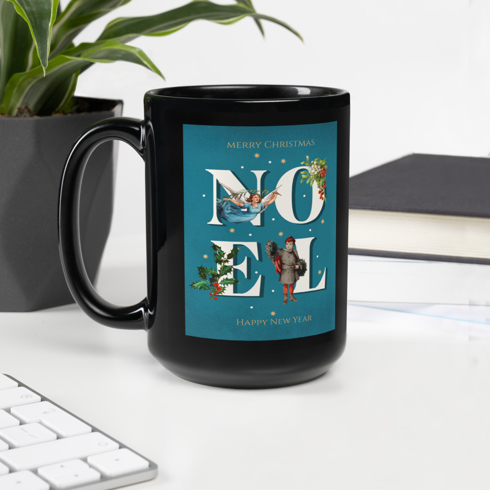 Black Glossy Mug: Merry Christmas IV
