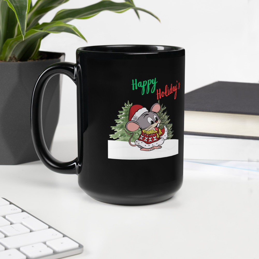 Black Glossy Mug: Happy Holiday's VI