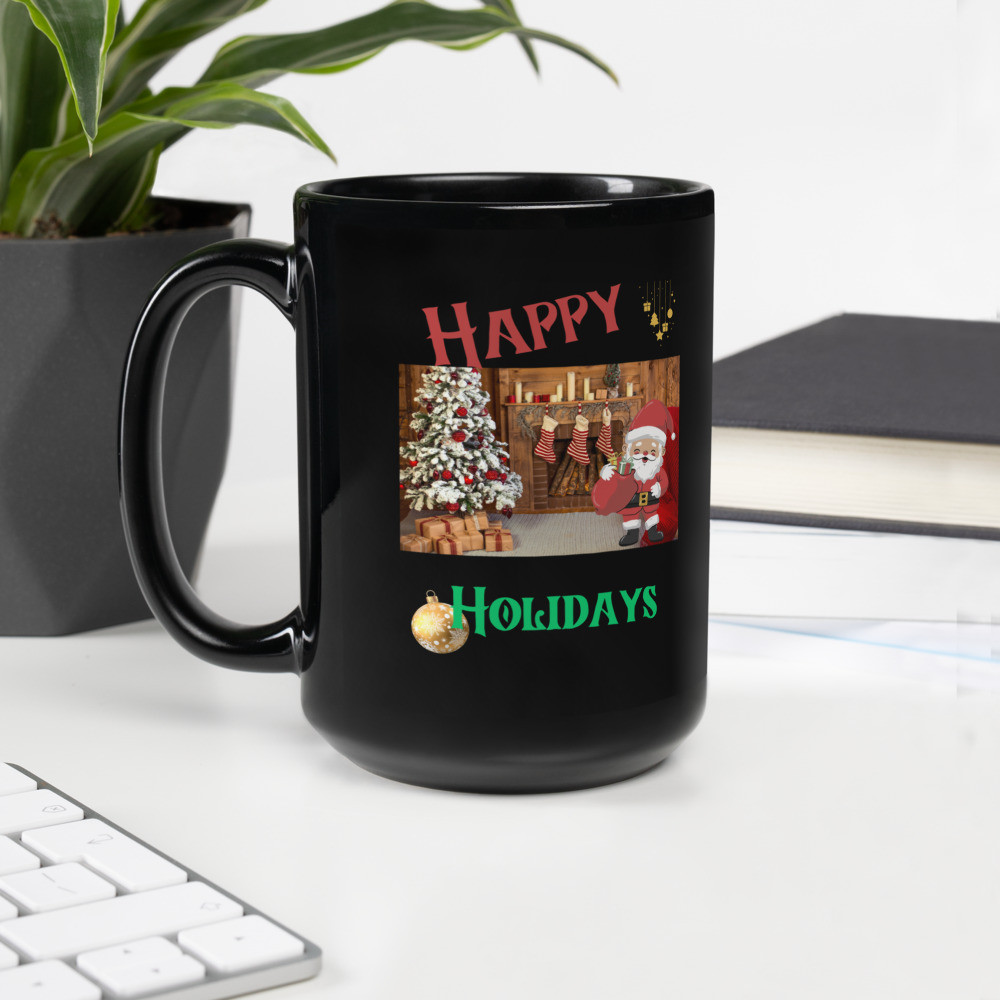 Black Glossy Mug: Happy Holidays