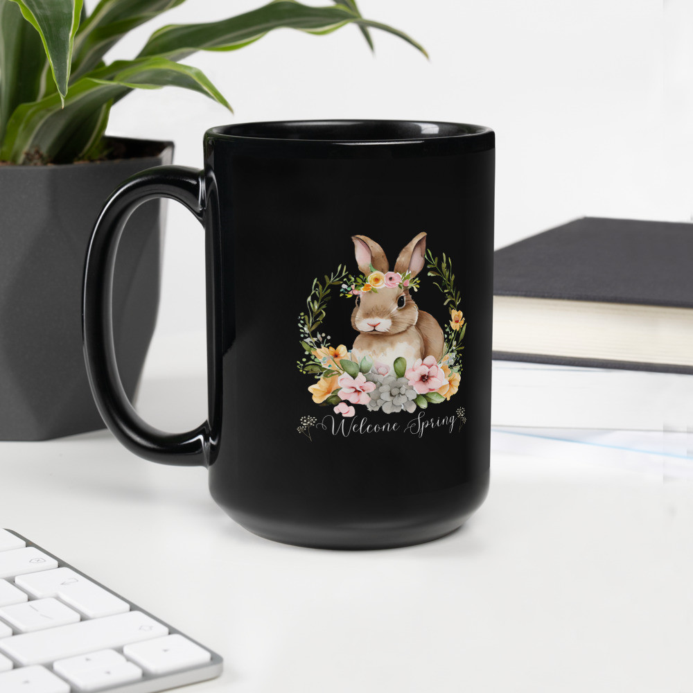 Black Glossy Mug: Welcome Spring