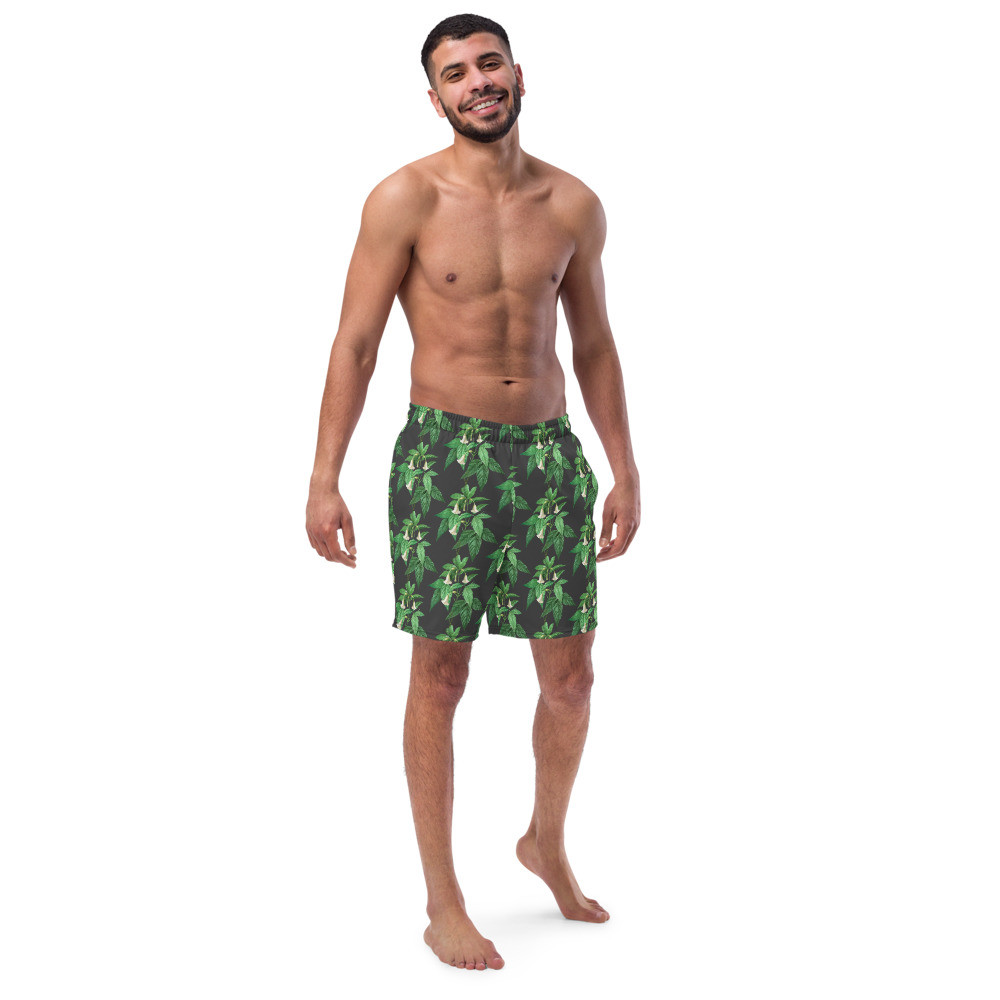 All-Over Print Recycled Swim Trunks: Green Leaves