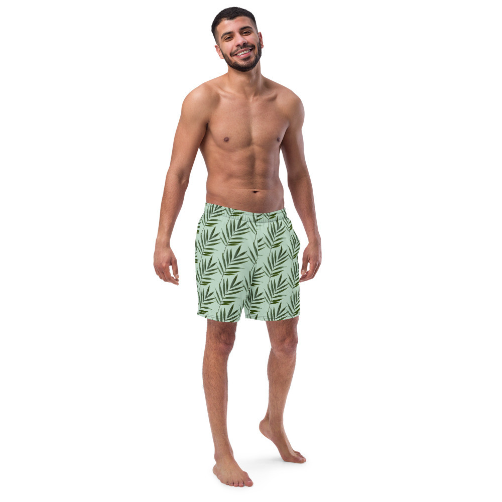 All-Over Print Recycled Swim Trunks: Green Leaf