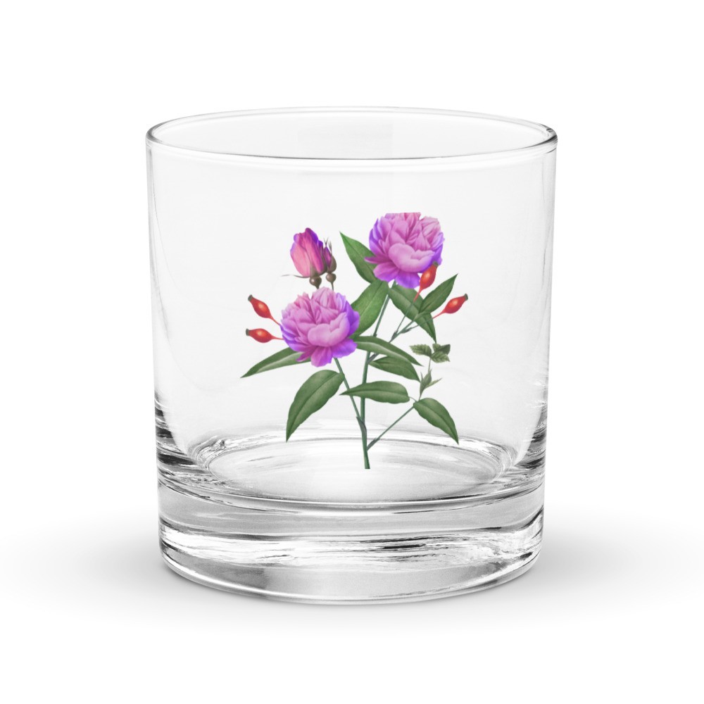Rocks glass: Purple Flowers