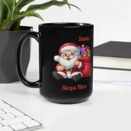 Black Glossy Mug: Santa 25