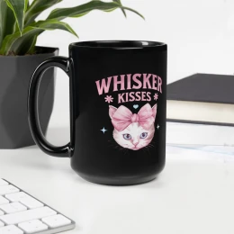 Black Glossy Mug: Whisker Kisses II