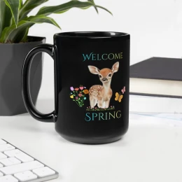 Black Glossy Mug: Welcome Spring II