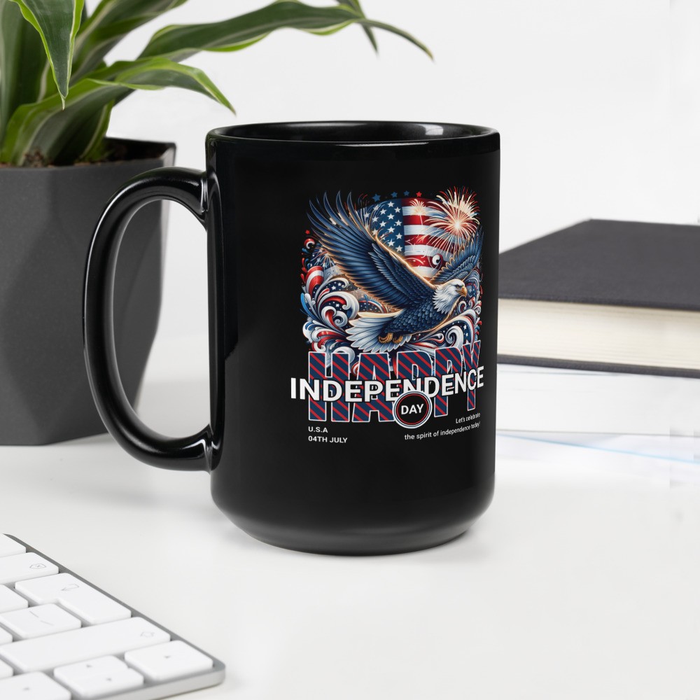 Black Glossy Mug: Happy Independence Day II