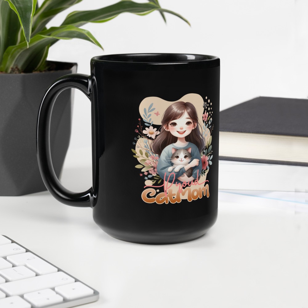 Black Glossy Mug: Proud Cat Mom II