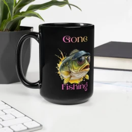 Black Glossy Mug: Gone Fishing II