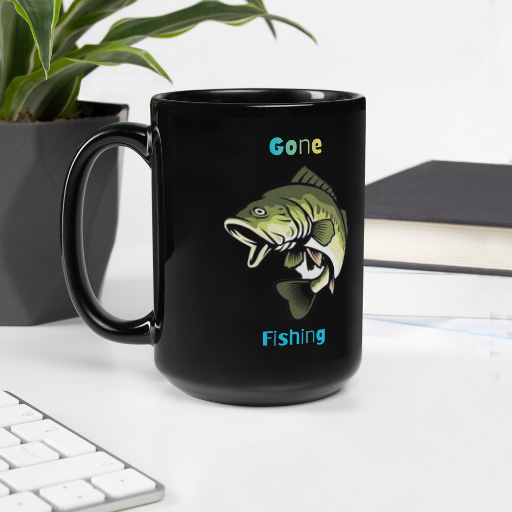 Black Glossy Mug: Gone Fishing III