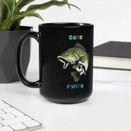 Black Glossy Mug: Gone Fishing III