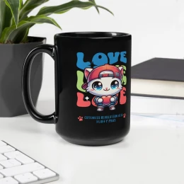 Black Glossy Mug: Cat Love II