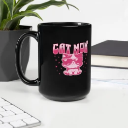 Black Glossy Mug: Cat Mom II