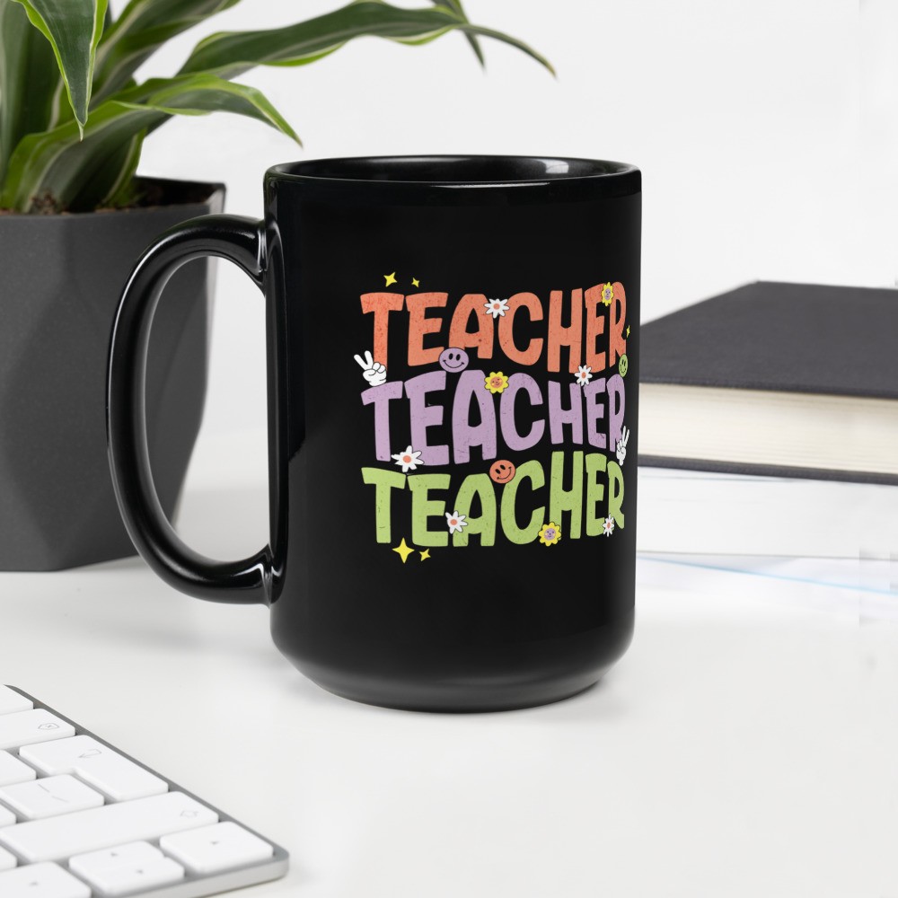 Black Glossy Mug: Retro Teacher II